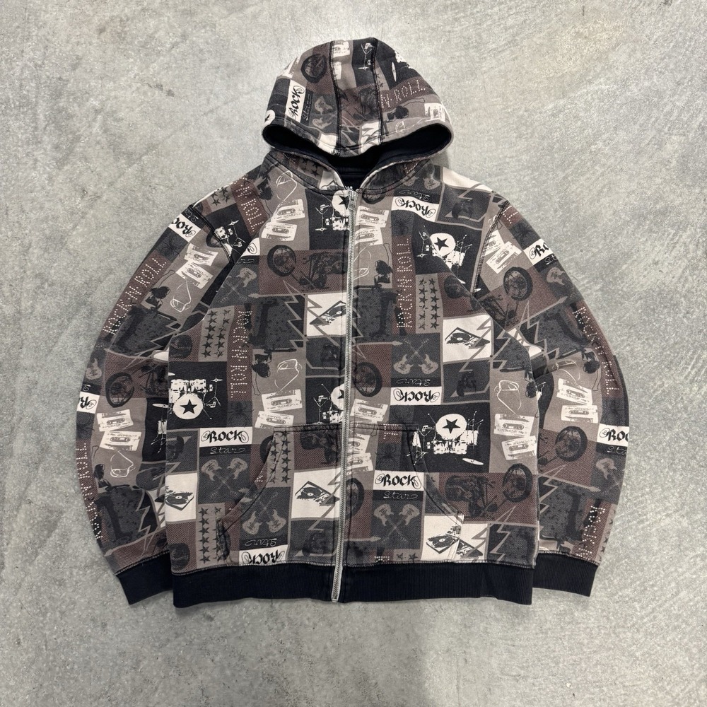 Falls Creek Boys XL 16/18 Y2K Rock Music Graphic Full Zip Hoodie Grunge